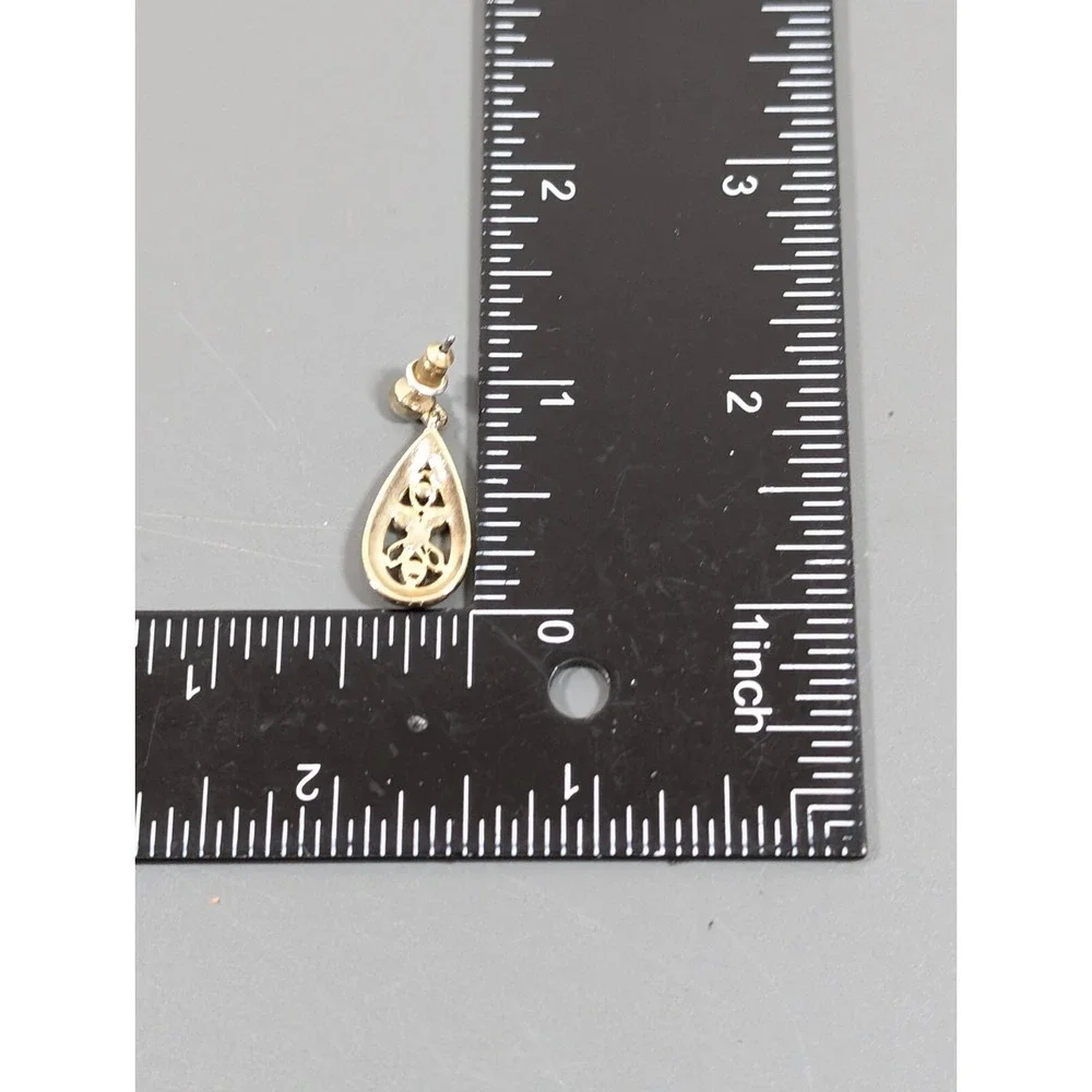 Victorian Style Filigree Teardrop‎ Earrings Gold Tone Faux Marcasite